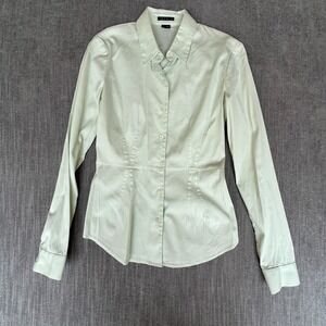 Theory Peplum Top Womens P Mint Green Long Sleeve Minimalist Career Button Up